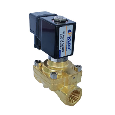KLQD Brand KL55015 2/2 Way 50 Bar High Pressure Water Pilot Solenoid Valve - Brass / High Pressure / 1/2 in